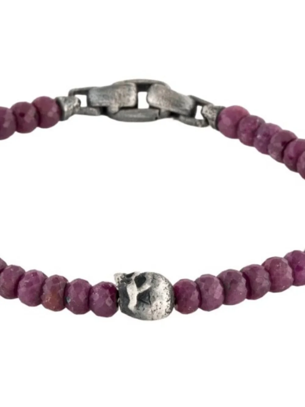 DAVID YURMAN STERLING SILVER 925 RUBY MEMENTO MORI BEAD BRACELET